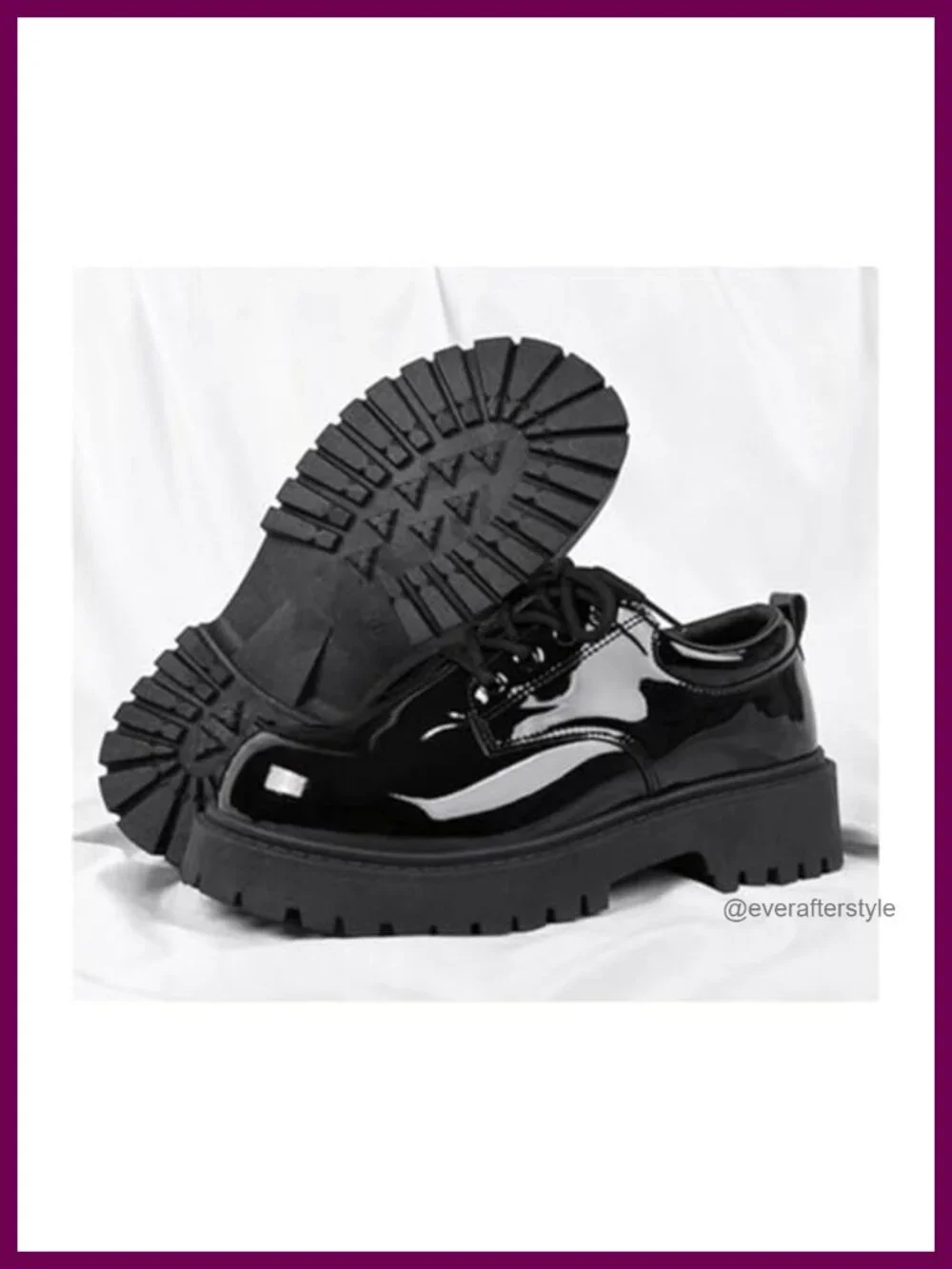 Men's Patent Leather Platform Oxfords Chunky Heel Lace Up Dress Shoes